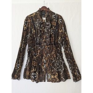 Lane Bryant Womens‎ Size 22/24 Leopard Print Pleated Ruffle Long Sleeve Blouse